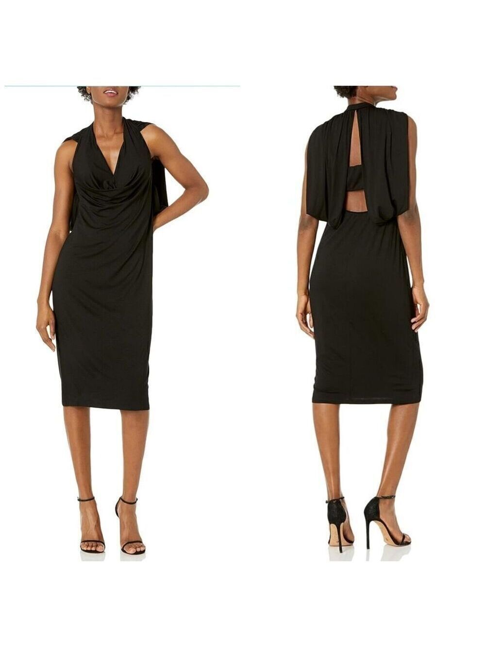 Trina Turk Women's Cowl Neck Open Back Midi Black Dress Size SMALL
